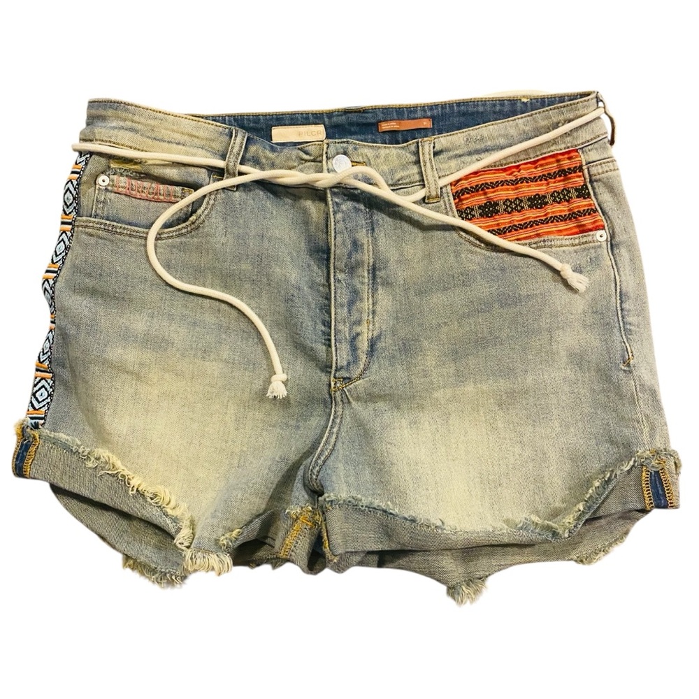 Anthropologie Pilcro High-Rise Embroidered Denim Shorts Rope Belt - Picture 5 of 11